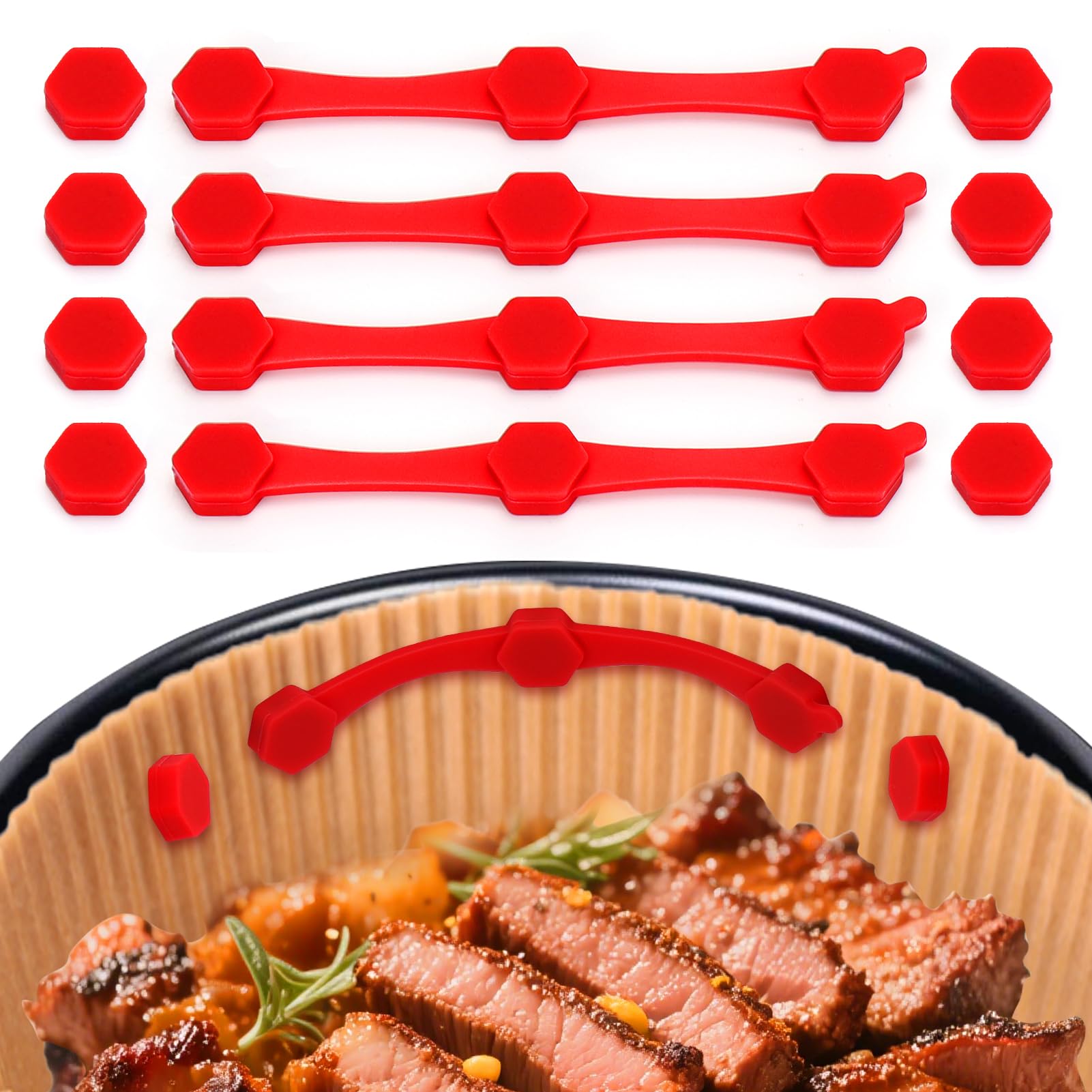 High-Temp Resistant 12PCS Air Fryer Magnets Silicone Buckle for Preventing Burning Parchment Paper Liners (Red)
| Safel