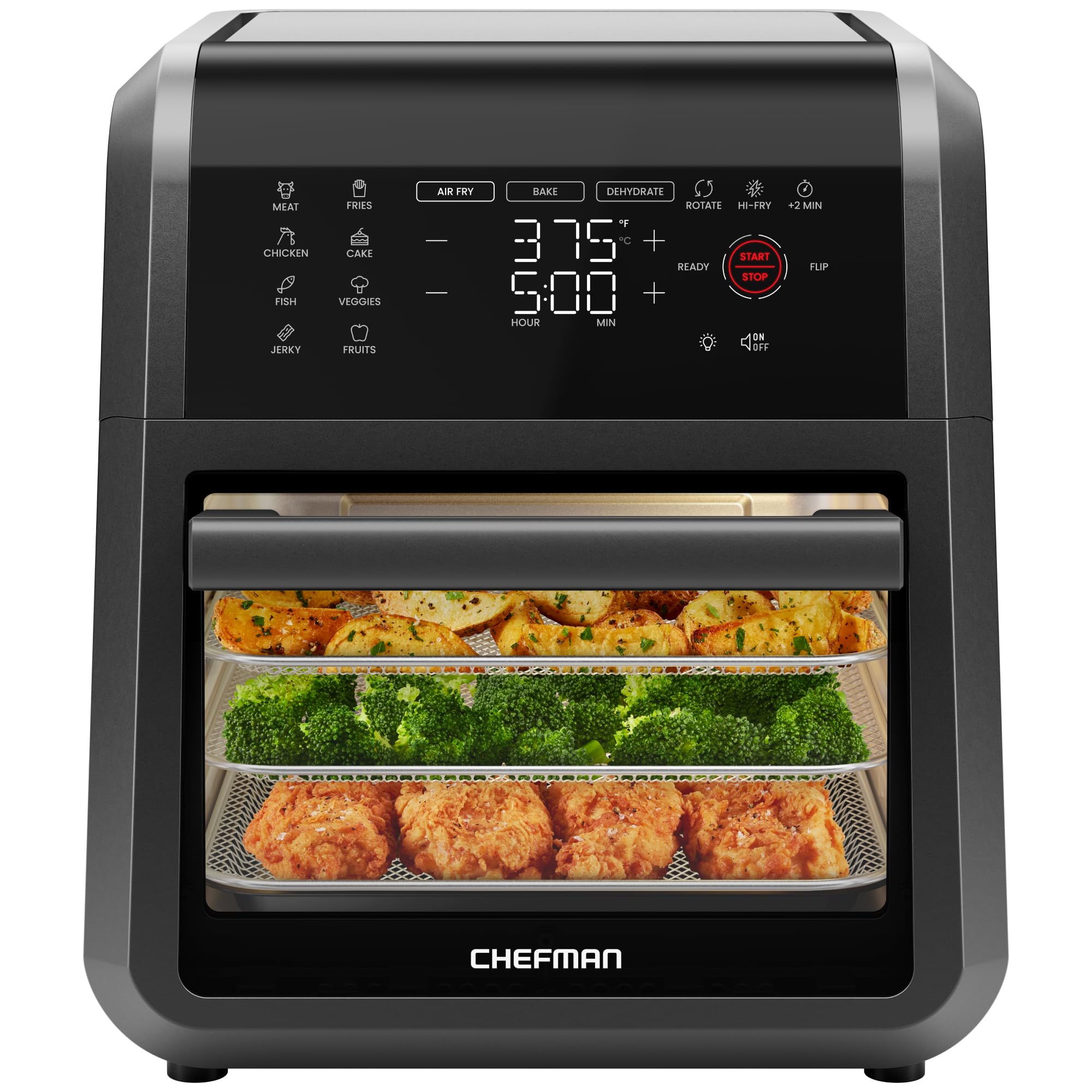 Chefman 12-Quart Air Fryer Oven for Family Size - Touchscreen Digital Timer, 12 Presets, Dishwasher-Safe Parts
Chefman 1
