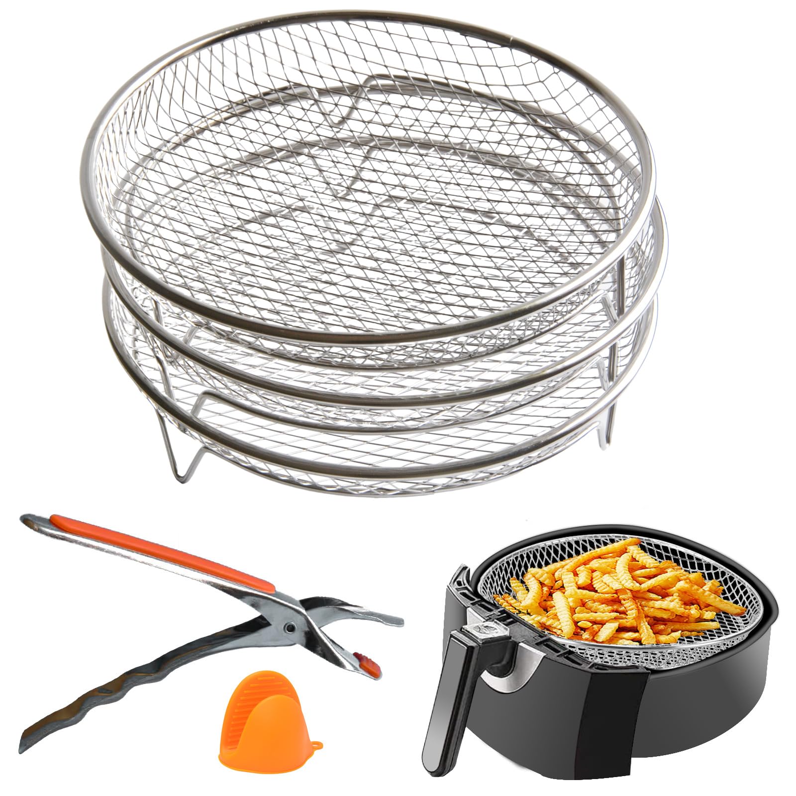 304 Stainless Steel Mesh Baskets for Air Fryer and More
| Versatile Air Fryer Rack Set for Steaming and Baking
| Dishwa