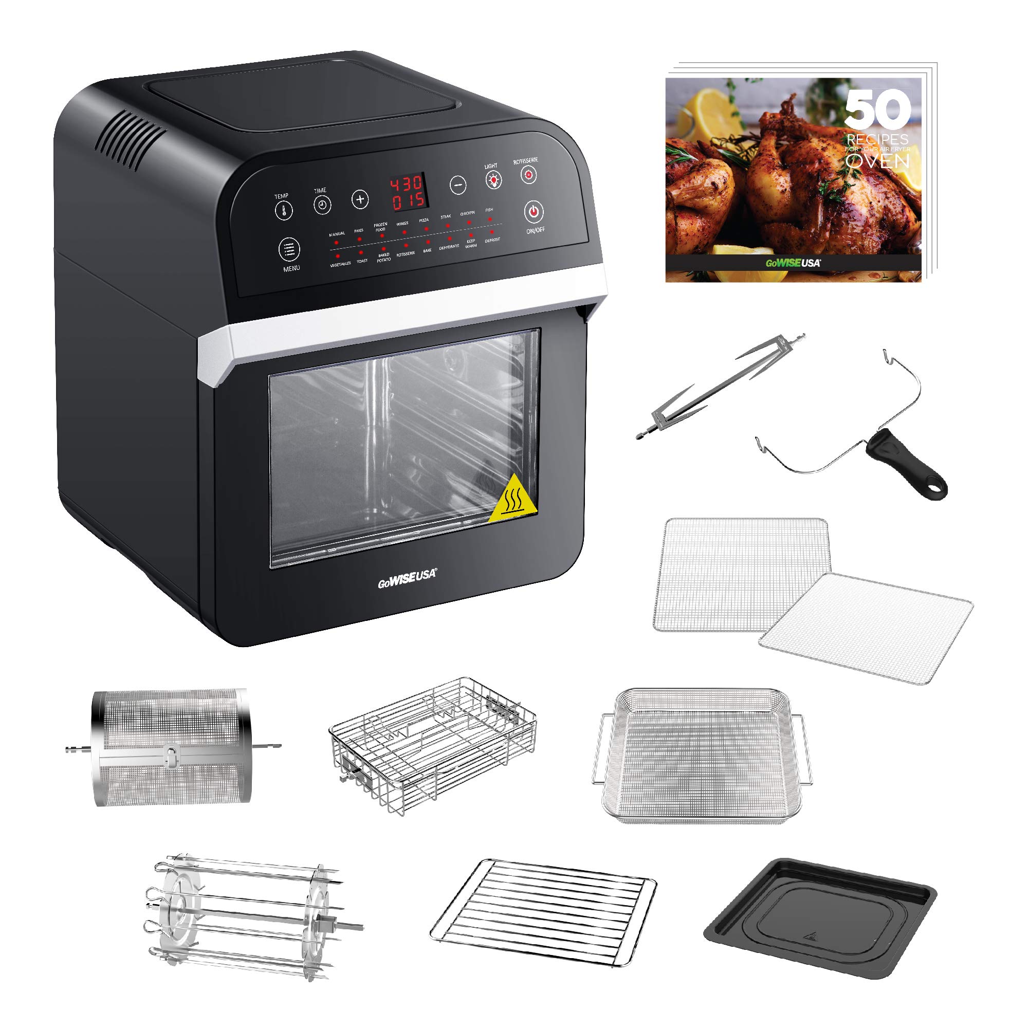 GoWISE USA GW44800-O Deluxe 1|7-Quarts 15-in-1 Air Fryer Oven with Rotisserie - Perfect for Cooking Families + Easy to U